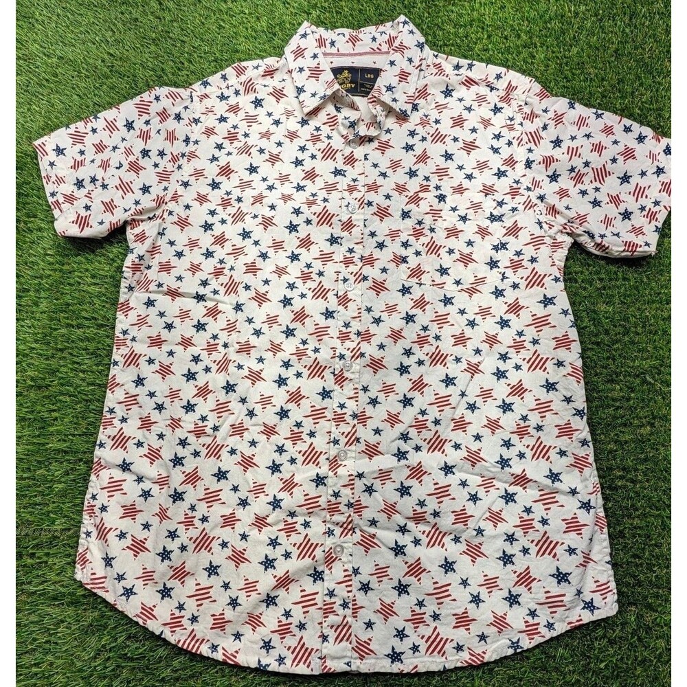 Rugby University Short Sleeve Button Down Shirt Size L Stars